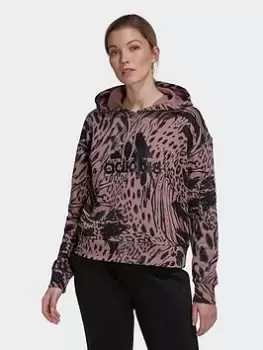 Image of adidas Future Icons Animal Print Hoodie, Brown Size XS Women