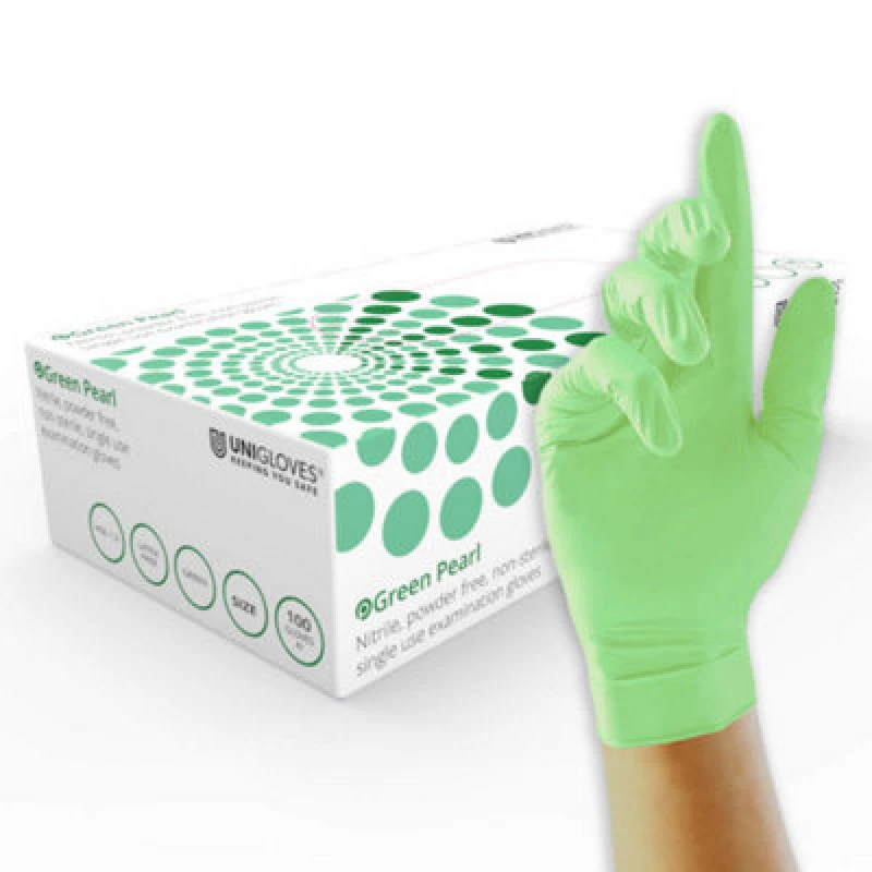 Image of Unigloves Green Pearl Box Of 100 Nitrile Gloves
