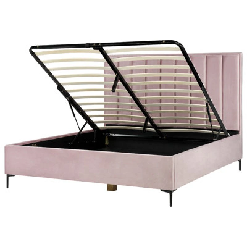 Image of Beliani Ottoman Bed Velvet Sezanne 180 X 200 Cm (Eu Super King) Pink
