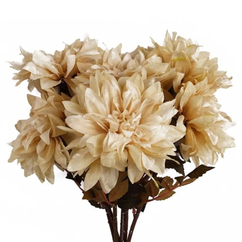 Image of Leaf Pack of 6 x 55cm Dahlia Flower Stem - Dusty Cream