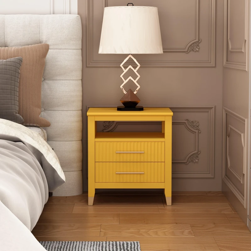 Image of Cabinet Bits Biasi 2 Drawer Bedside Table in Mustard Mustard Unisex