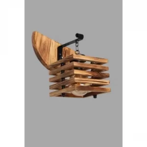 Image of Derin yan?k kare ah?ap kafesli aplik Brown Wall Lamp