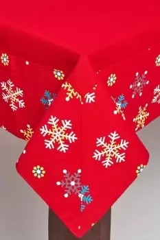 Image of Cotton Christmas Snowflake Border Tablecloth, 137cm x 228cm