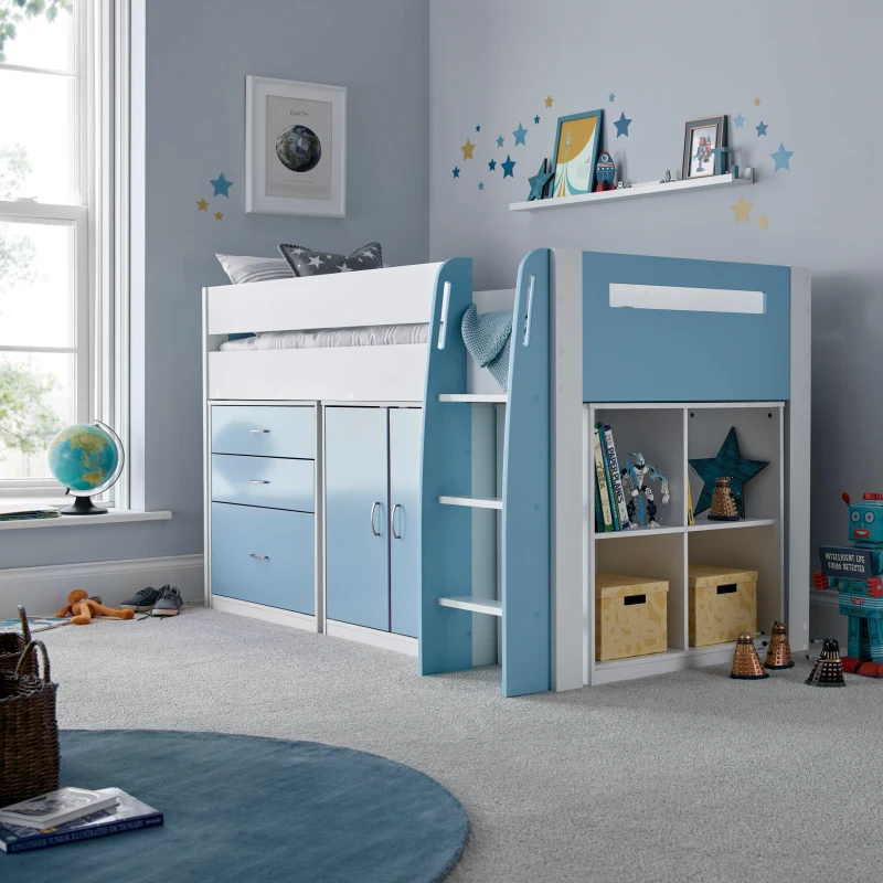 Image of Bedmaster Lacy Storage Mid Sleeper Bed And Spring Mattress Blue