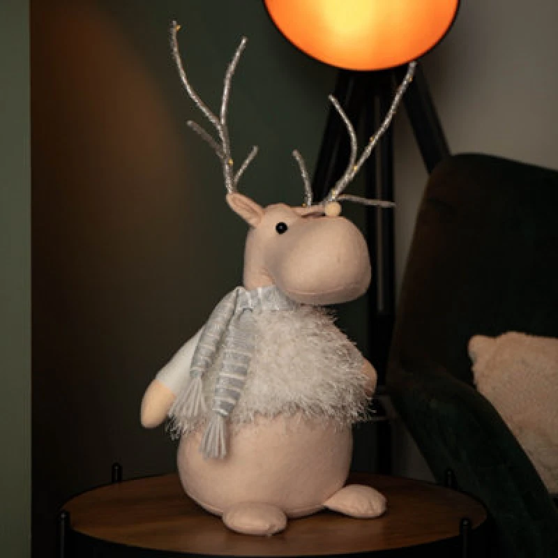 Image of Samuel Alexander 52cm Battery Operated Plush White Christmas Reindeer with LED Lit Antlers White