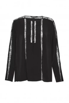 Image of French Connection Polly Plains Lace Trim Blouse Black