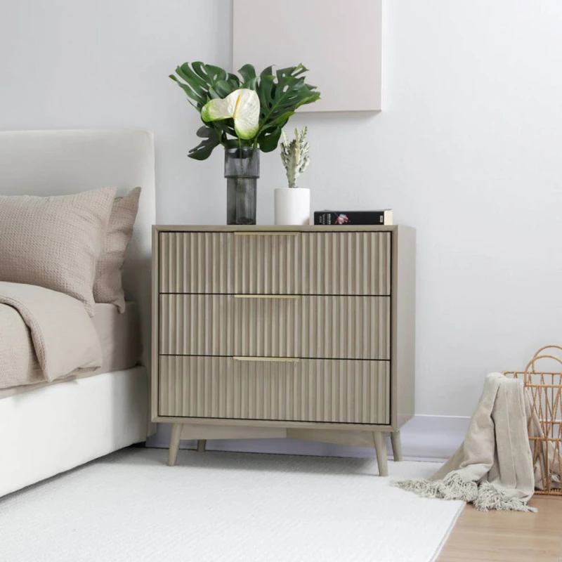 Image of Home Garden Direct Monza 3 Drawer Chest with Fluted Front Pale Ash in Grey Grey Unisex