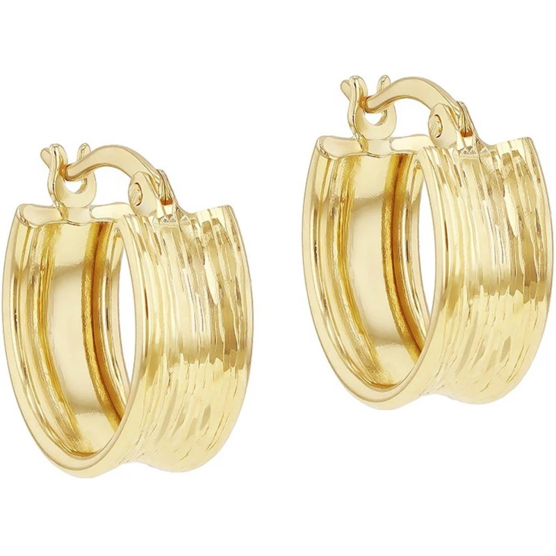 Image of Be You 9ct Gold Diamond Cut Creole Hoop Earring Yellow Gold female One Size