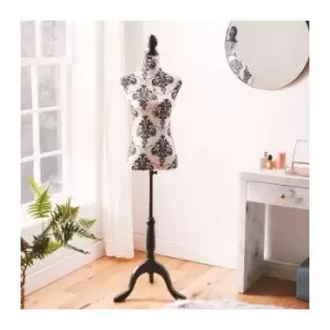 Image of BTFY Female Tailors Dressmaking Mannequin with 2 Removable Covers White/White Damask, Tailors Decorative Dummy Body Adjustable Height & Tripod Dress