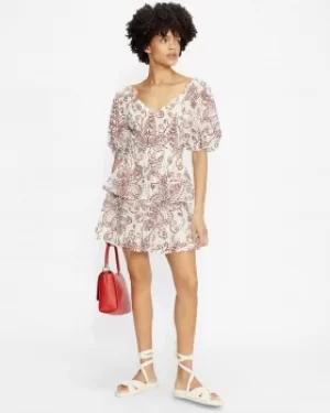 Image of Broderie Mini Dress With Puff Sleeves