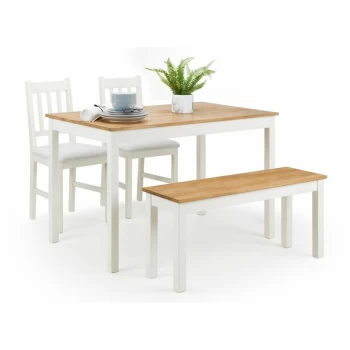 Image of Dining Set - Coxmoor White & Oak Dining Table, Bench & 2 Chairs - Julian Bowen