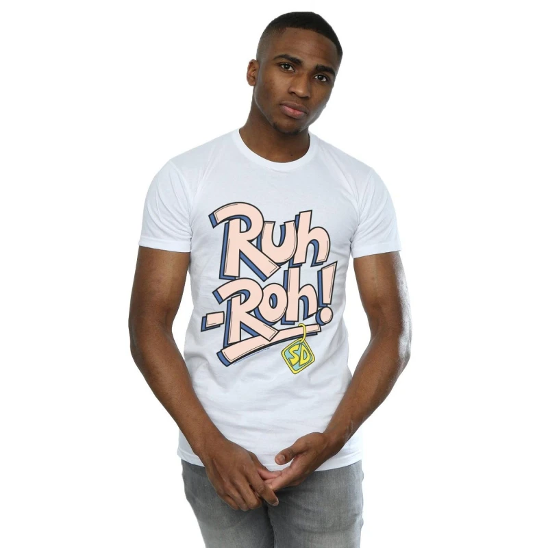 Image of Scooby Doo Scooby Doo Men Ruh-Roh Dog Tag T-Shirt in White Size: Small White S Male 5059400892185