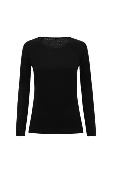 Image of Laser Cut Scooped Long Sleeve Top
