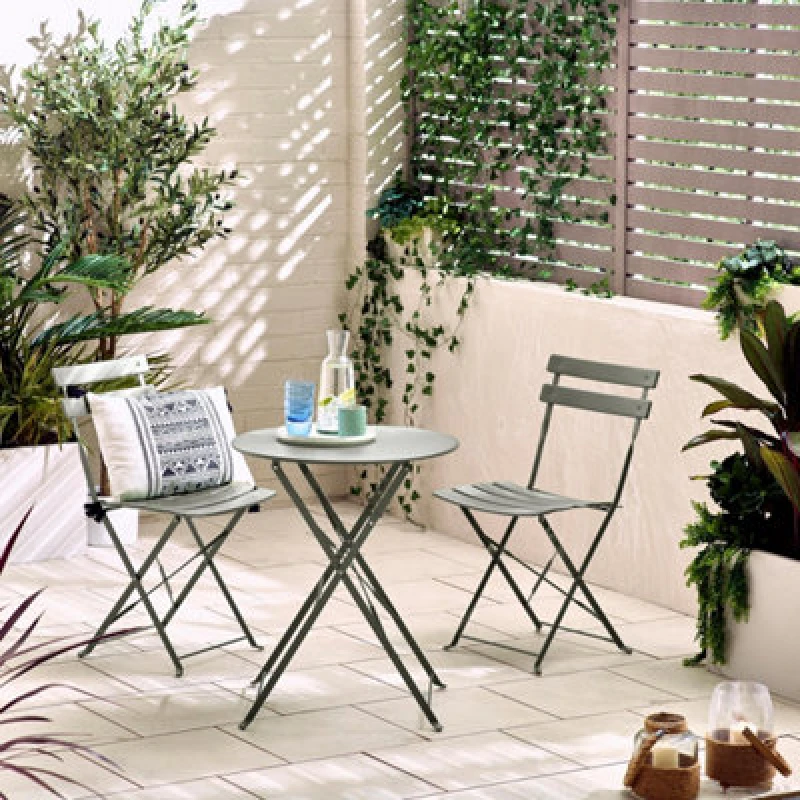 Image of FurnitureboxUK Cabo Outdoor 2 Seat Bistro Set - Metal Garden Bistro Table & Chairs - Folding Garden Table Set Grey
