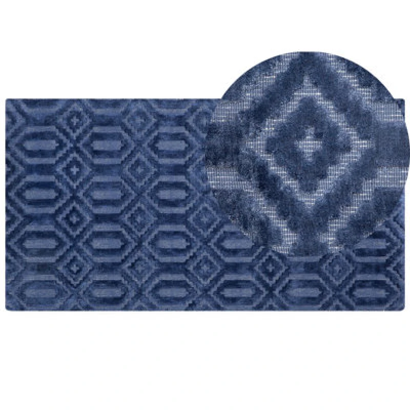 Image of Beliani Rug Adatepe Navy Blue 80 X 150 Cm Viscose