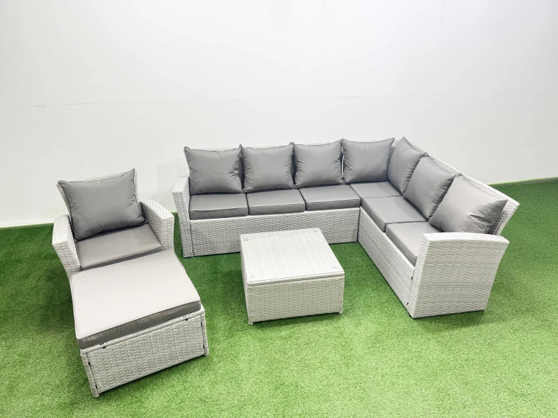 Image of Fimous Rattan Garden Outdoor Furniture Set 8 Seater Rattan Garden Sofa Set in Light Grey Light Grey Unisex