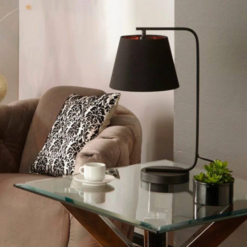 Image of K Living Hendrix Black Table Lamp With Black And Copper Lamp Shade