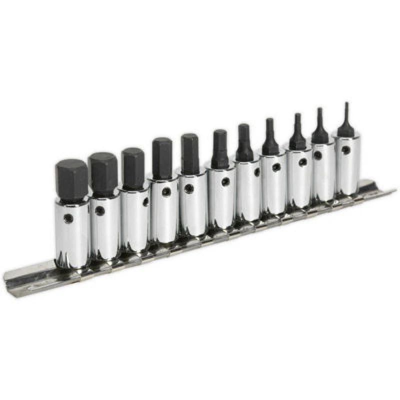 Image of Loops 11pc S2 Steel Hex Socket Bit Set - 1/4" Square Drive - 1.5mm to 11mm Allen Metallics