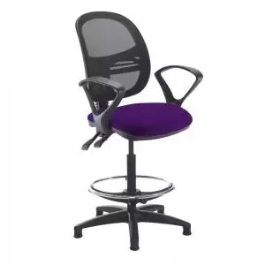 Image of Jota mesh back draughtsmans chair with fixed arms - Tarot Purple