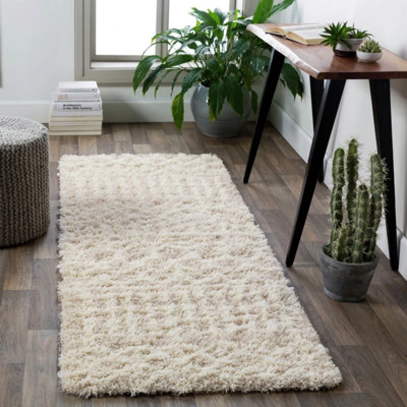 Image of Livabliss Shaggy Geometric Plush Pile Cream Beige Nour Runner Rug 80 X 220 Cm - Easy Care, Non Shedding, Ideal For Hallway Or Beside The Bed