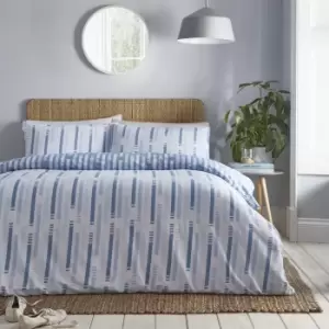 Image of Dune Blue Reversible Duvet Cover Set Striped Bedding