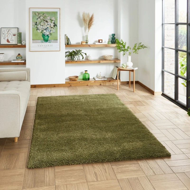 Image of Think Rugs Think Rugs Sierra Plain Shaggy Rug Olive - Think Rugs - Size: 200X290 Olive 200X290 MP66007