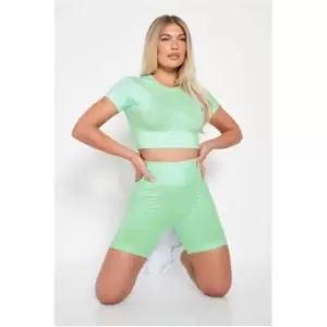 Image of I Saw It First Active Seamless Crop Top And Shorts Set - Green