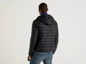 Image of Benetton, Black Lightweight Puffer Jacket With Hood, taglia S, Black, Men