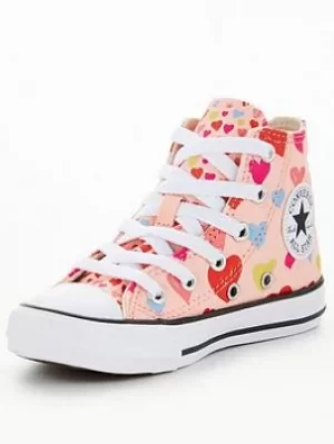 Image of Converse Chuck Taylor All Star Heart Hi Childrens Trainer, Pink/White, Size 2