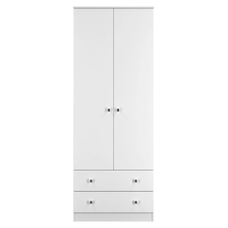 Image of Welcome Furniture Ready Assembled Yarmouth Tall 2 Drawer Wardrobe In White & White YAR081WGW
