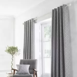 Image of Apple Tree - Appletree Loft Asha Geometric Diamond Jacquard Eyelet Lined Curtains, Slate, 66 x 72 Inch