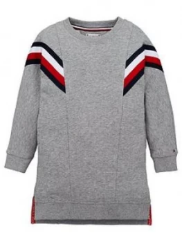 Image of Tommy Hilfiger Girls Global Stripe Sweat Dress - Grey