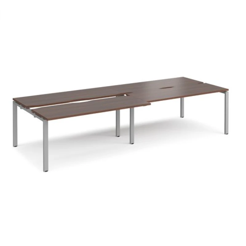 Image of Adapt Bench Desk 4 Person Rectangular Desks 3200mm With Sliding Tops Walnut Tops With Silver Frames 1200mm Depth Adapt Walnut STE3212-S-W