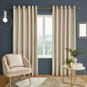 Image of Catherine Lansfield Geo Cut Velvet Deco Lined Eyelet Curtains, Champagne, 90 x 90 Inch