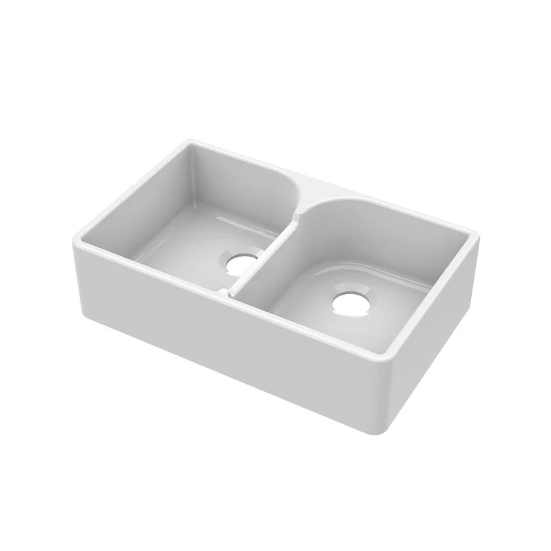 Image of Balterley Double Bowl Stepped Weir Butler Sink No Overflow No Tap Hole 795mm White