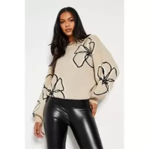 Image of I Saw It First Flower Jacquard Fluffy Oversized Jumper - Brown