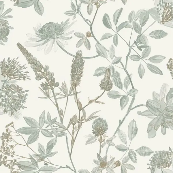 Image of UGEPA Ugepa Floral Leaf Naturistic Sage Green Wallpaper Metallic Gold Paste The Wall WL-M45804