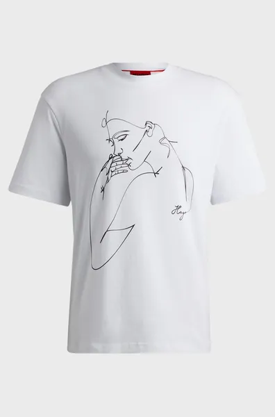 Image of HUGO Red Daximiko Outline Cotton-Jersey T-Shirt - L White Tops male 50516724-100 L