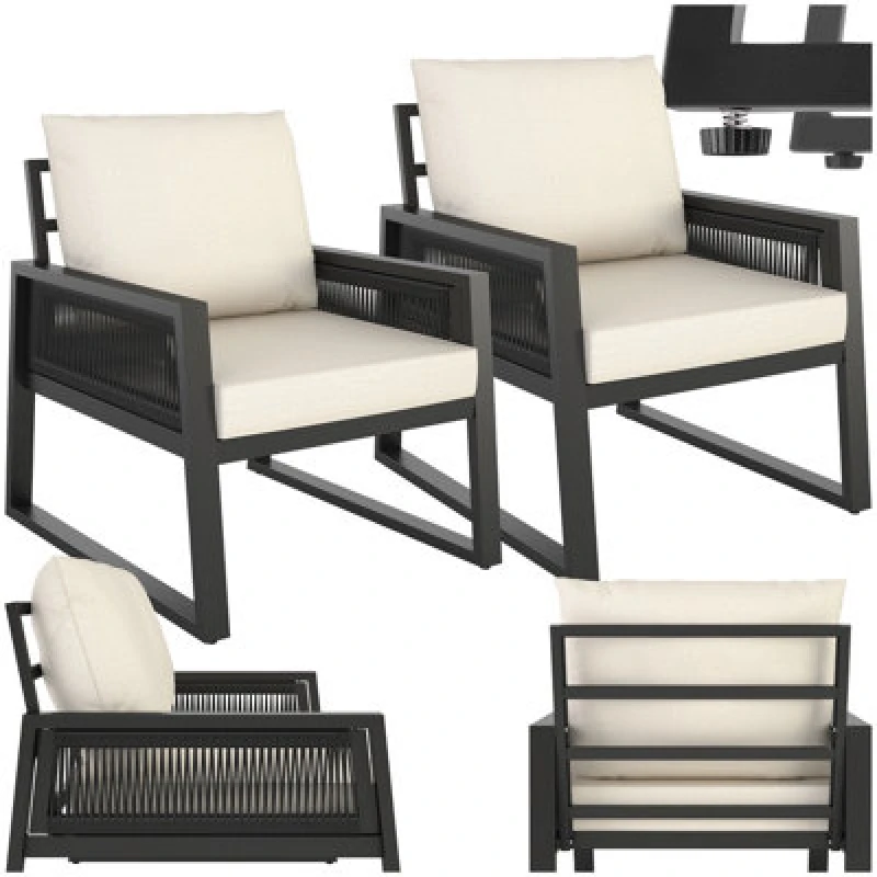 Image of Tectake Garden Furniture Set Capri In A Corded Design And Aluminium Frame Set 3 (2 X Armchairs) - Anthracite