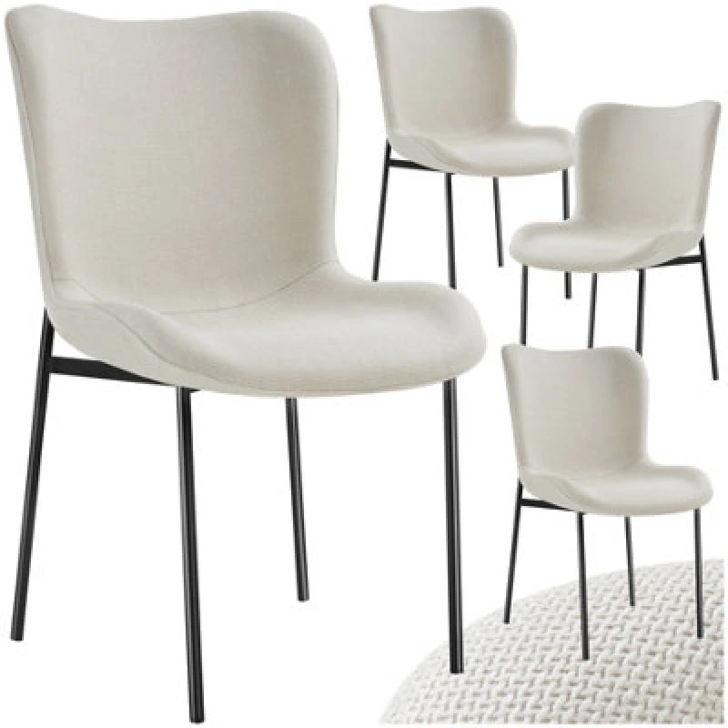 Image of Tectake Set Of 4 Dining Chair Tessa - Ergonomic High Backrest, Slim Steel Legs, Soft Fabric - Woven Fabric Off-White/black