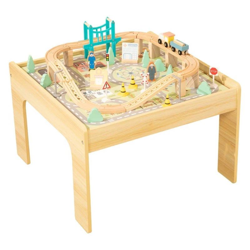 Image of Tooky Toy Wooden 50 Piece Train Table Pine unisex One Size