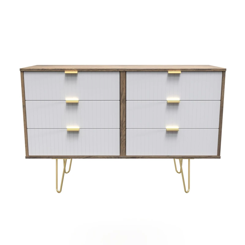Image of Welcome Furniture Ready Assembled Linear 6 Drawer Chest In White Matt & Vintage Oak, White LIF015WMVO