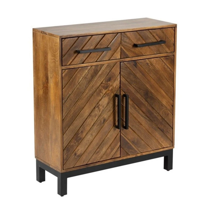 Image of Jaipur Furniture Ltd Parquet 2 Door 1 Drawer Cabinet - Mango Wood/Iron - L30 x W80 x H90cm - PP Finish in Brown Brown Unisex