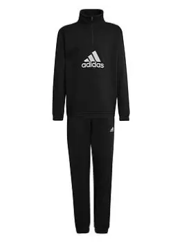 Image of adidas Junior Boys Badge Of Sport Fleece Half Zip Tricot Tracksuit - Black, Size 13-14 Years