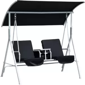 Image of Outsunny 2 Person Covered Patio Swing with Pivot Table & Storage Console Black - Black