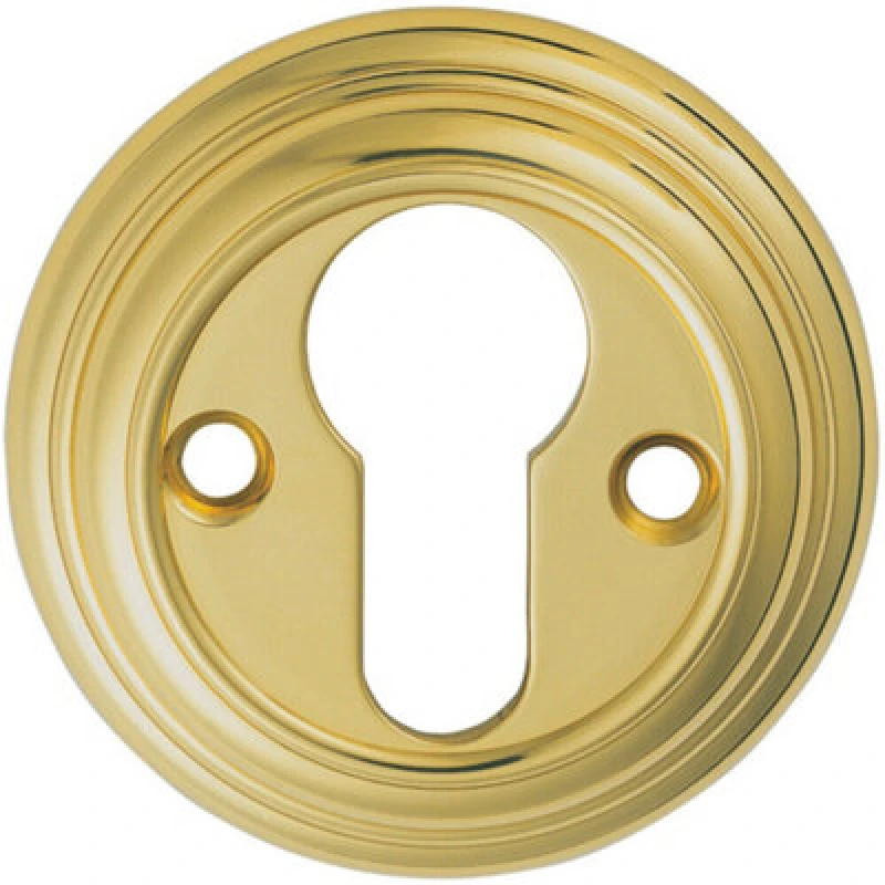 Image of Loops 55mm Euro Profile Round Escutcheon Reeded Design Polished Brass Keyhole Cover Metallics unisex
