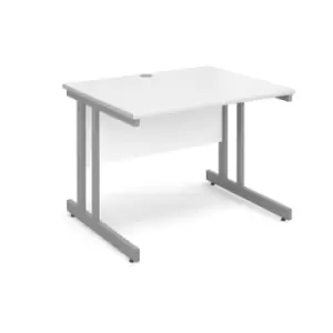 Image of Office Desk Rectangular Desk 1000mm White Tops With Silver Frames 800mm Depth Momento