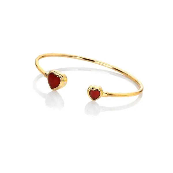 Image of Hot Diamonds Hdxgem Heart Bangle - Red Agate Gold VZAZ6 Female