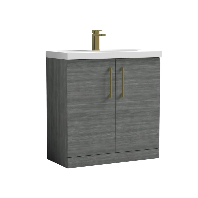 Image of BALTERLEY Balterley Level Contemporary Bathroom Floor Standing 2-Door Vanity Unit & Mid-Edge Basin, Anthracite Woodgrain, 800mm BALARN505AH017
