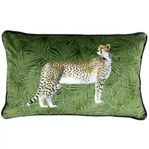 Image of Cheetah Forest Velvet Cushion Green / 30 x 50cm / Polyester Filled